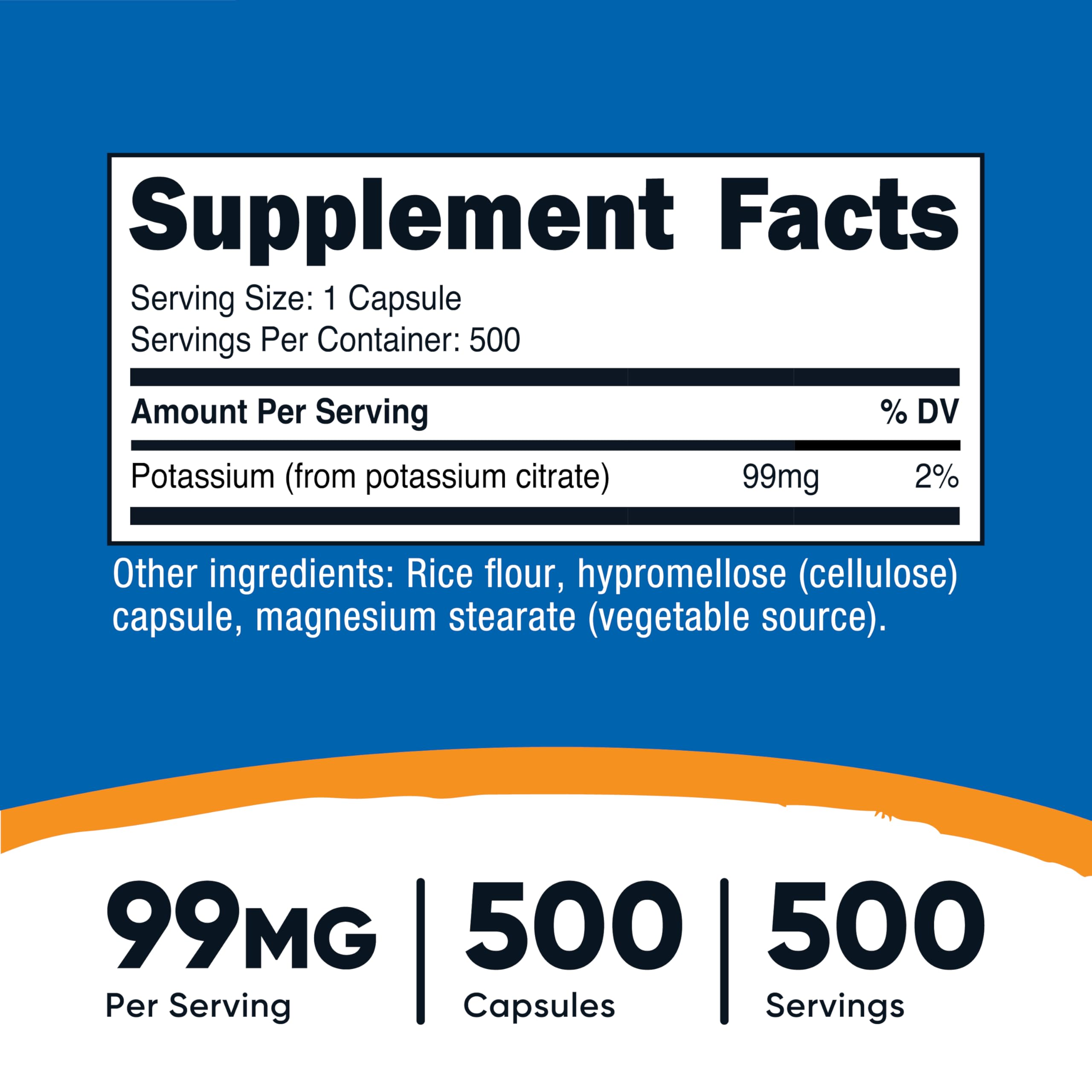 Nutricost Potassium Citrate capsules close-up highlighting size and smooth texture.