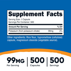 Nutricost Potassium Citrate capsules close-up highlighting size and smooth texture.