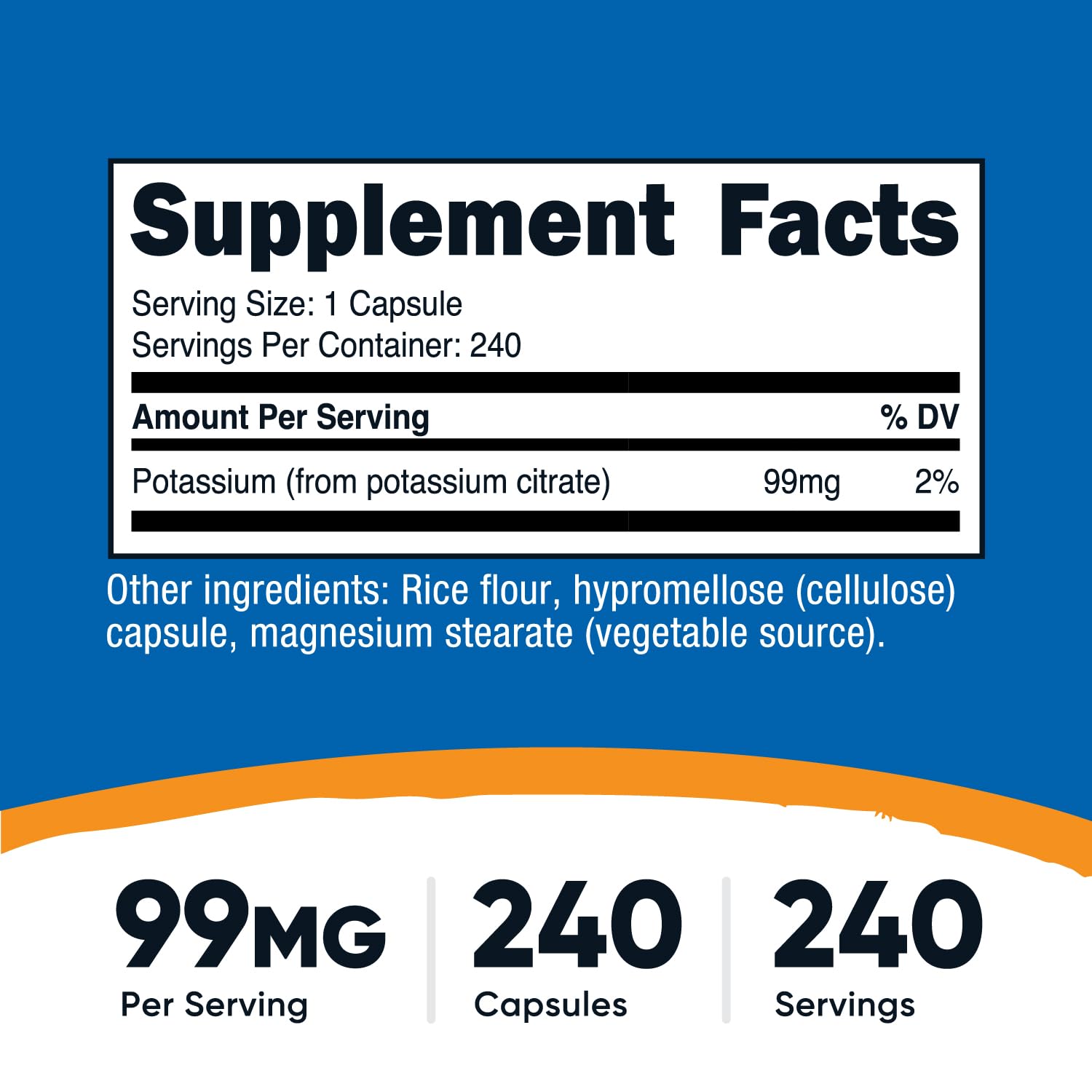 Nutricost Potassium Citrate ingredient label shows gluten-free and non-GMO notes