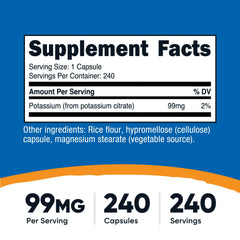Nutricost Potassium Citrate ingredient label shows gluten-free and non-GMO notes