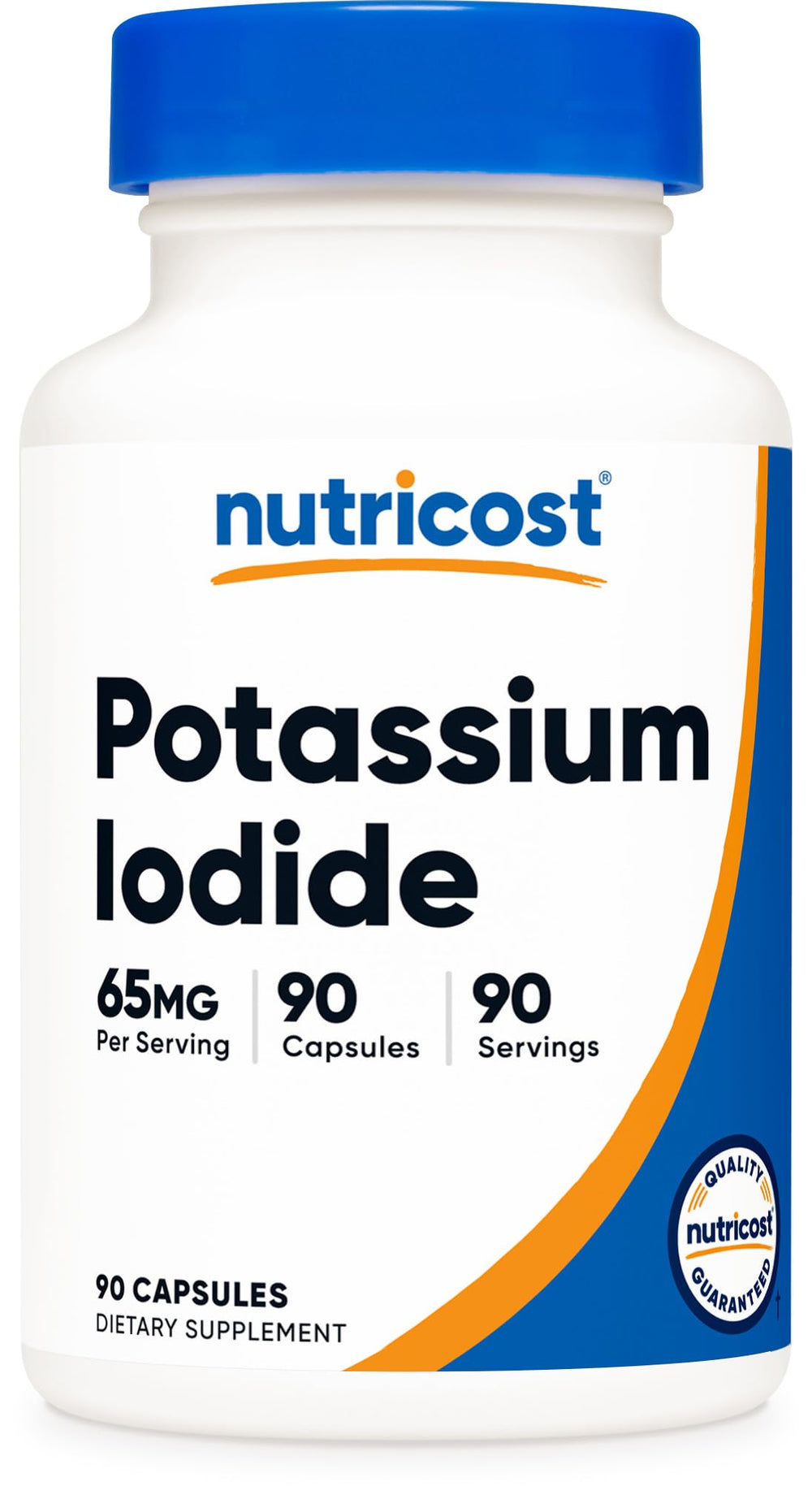Nutricost Potassium Iodide bottle front view, 65 mg per serving for daily mineral support