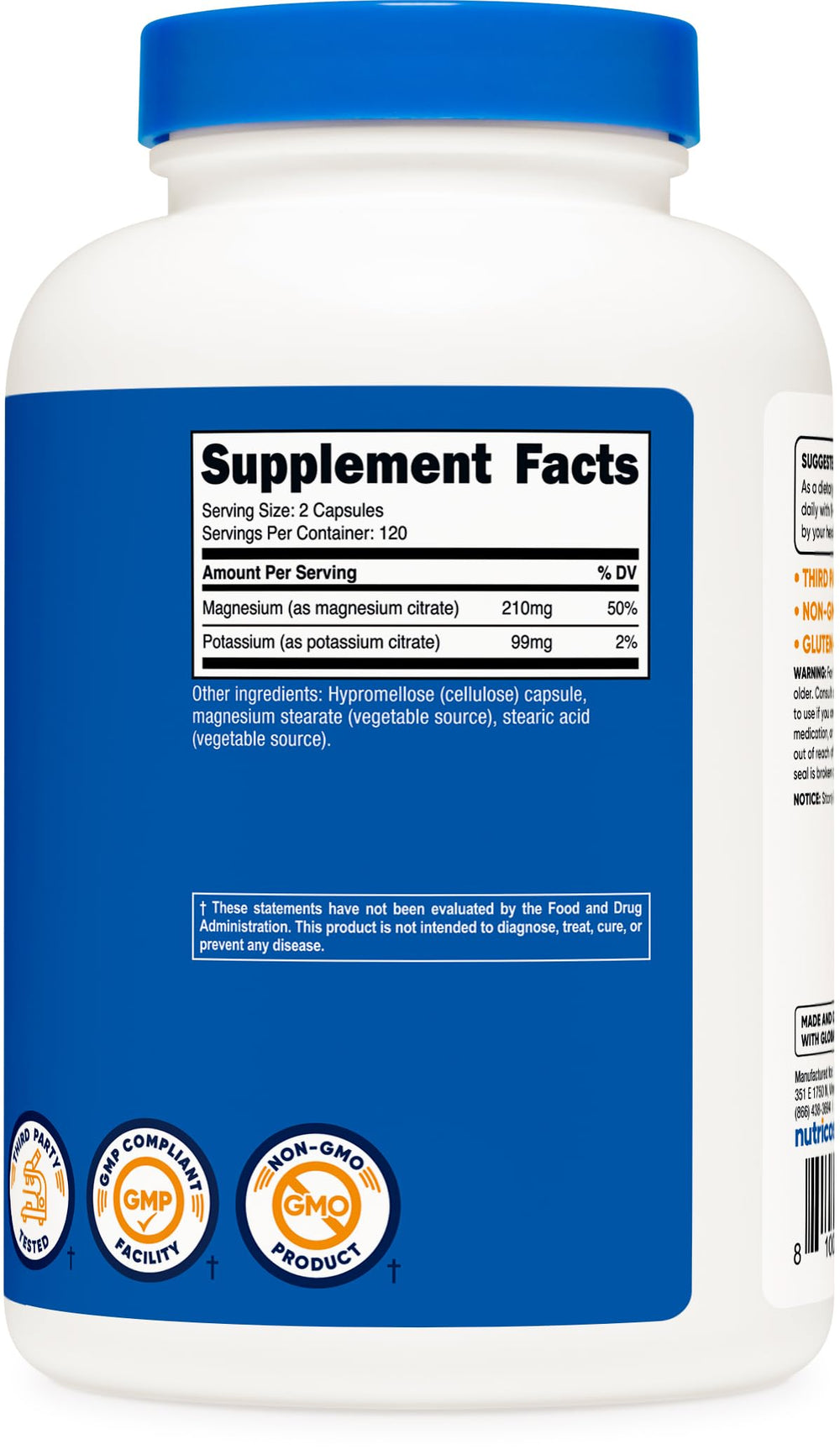 Nutricost Potassium Magnesium Citrates bottle on shelf showcasing non-GMO gluten-free option