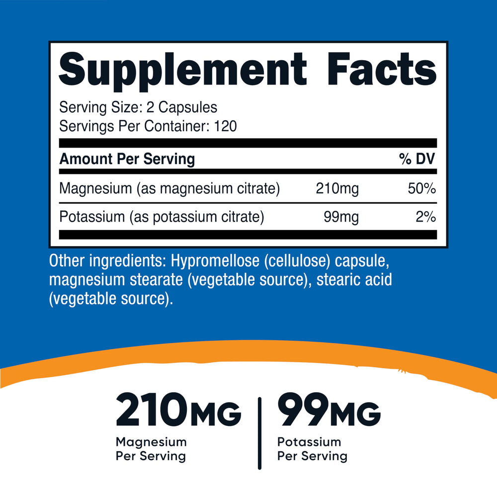Nutricost Potassium Magnesium Citrates label close-up highlighting ingredients for informed choice