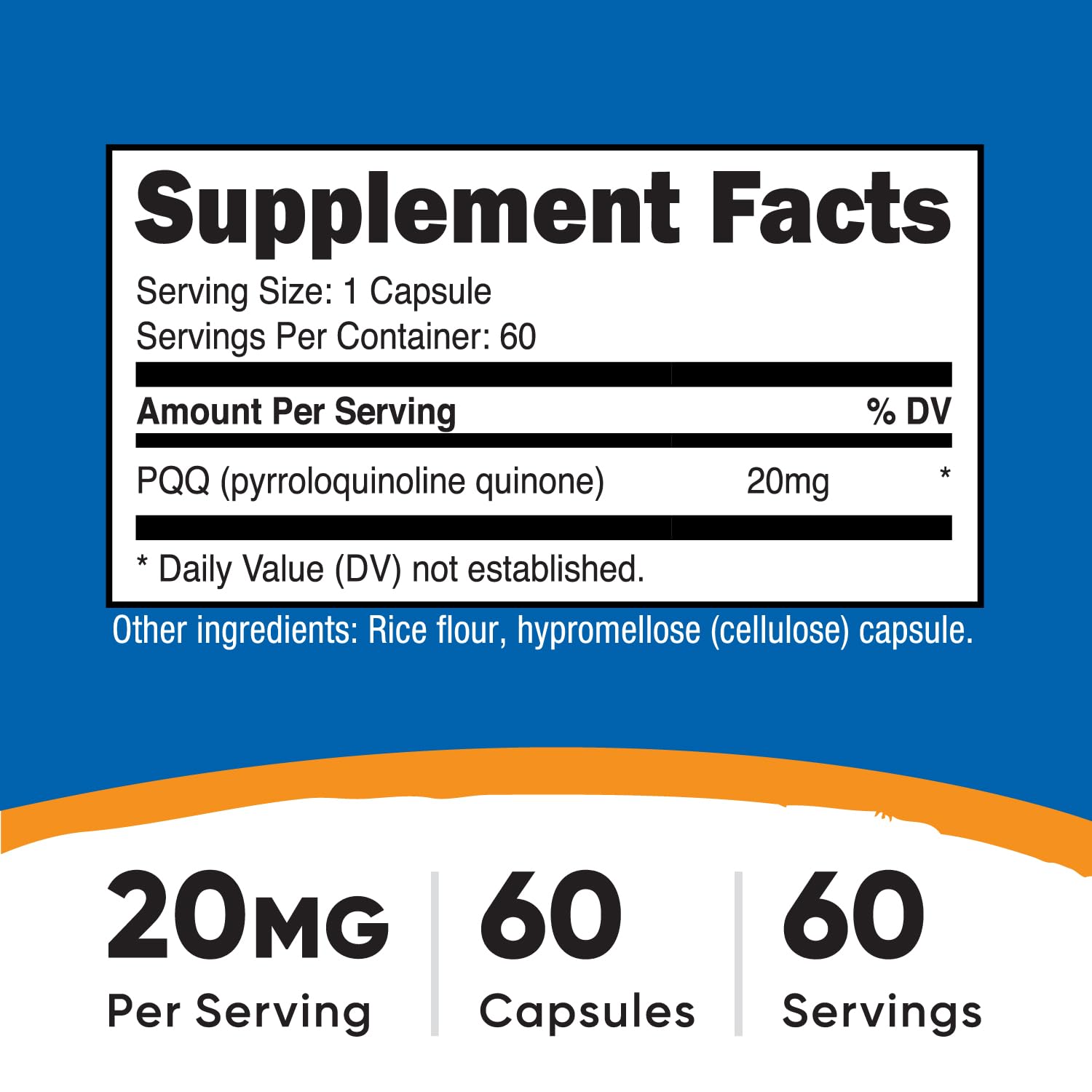 Nutricost PQQ capsules close-up highlighting vegetarian, non-GMO formula.