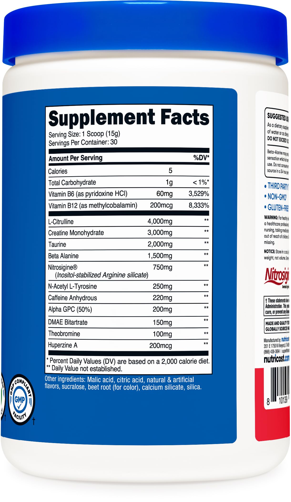 Nutricost Pre-C Creatine Fruit Punch bottle on table suggests ready-to-use pre-workout.