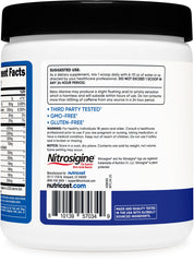 Nutricost Pre-Workout bottle label shows NSF GMP quality assurance.