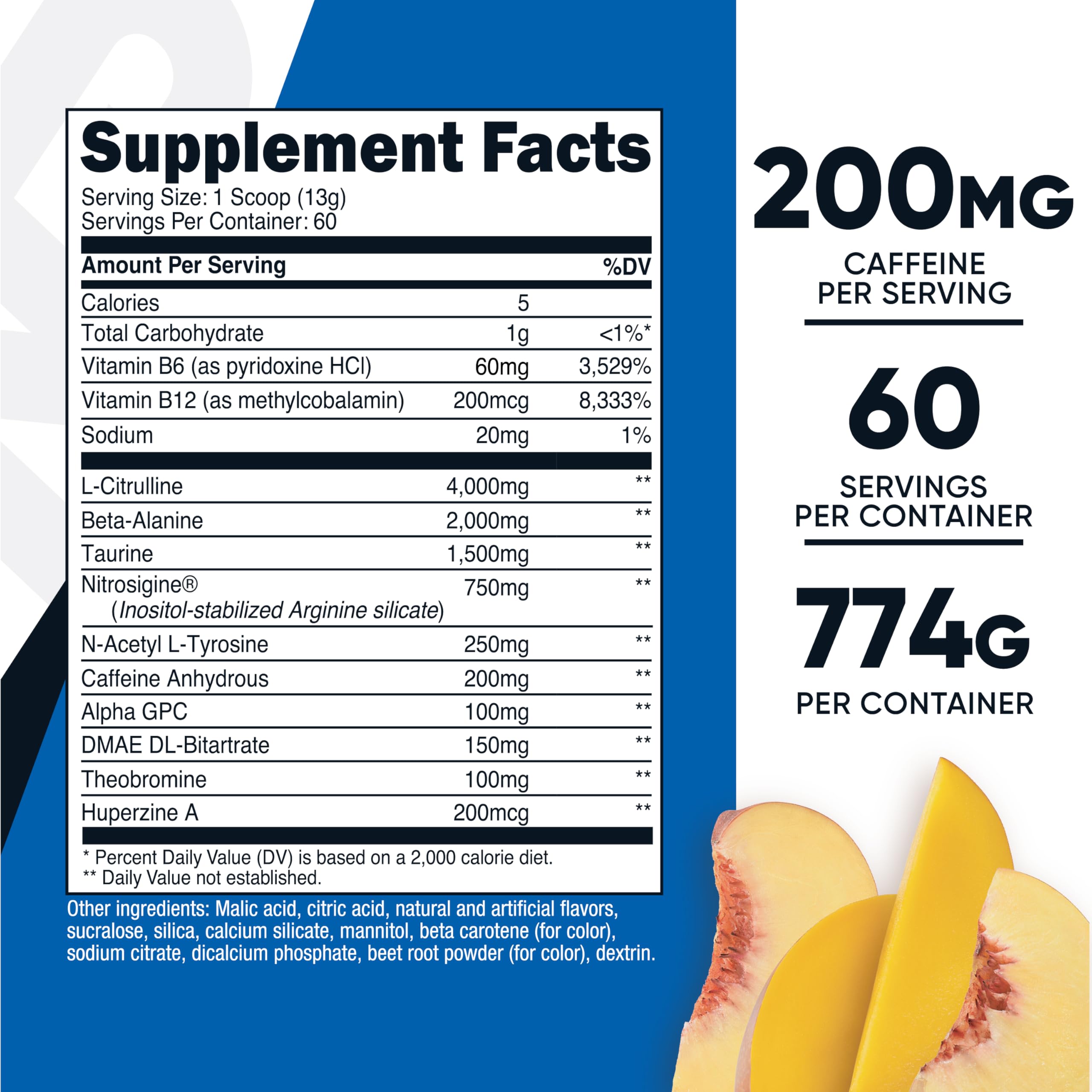 Nutricost Pre-Workout Complex peach mango tub ready for flavor-forward training