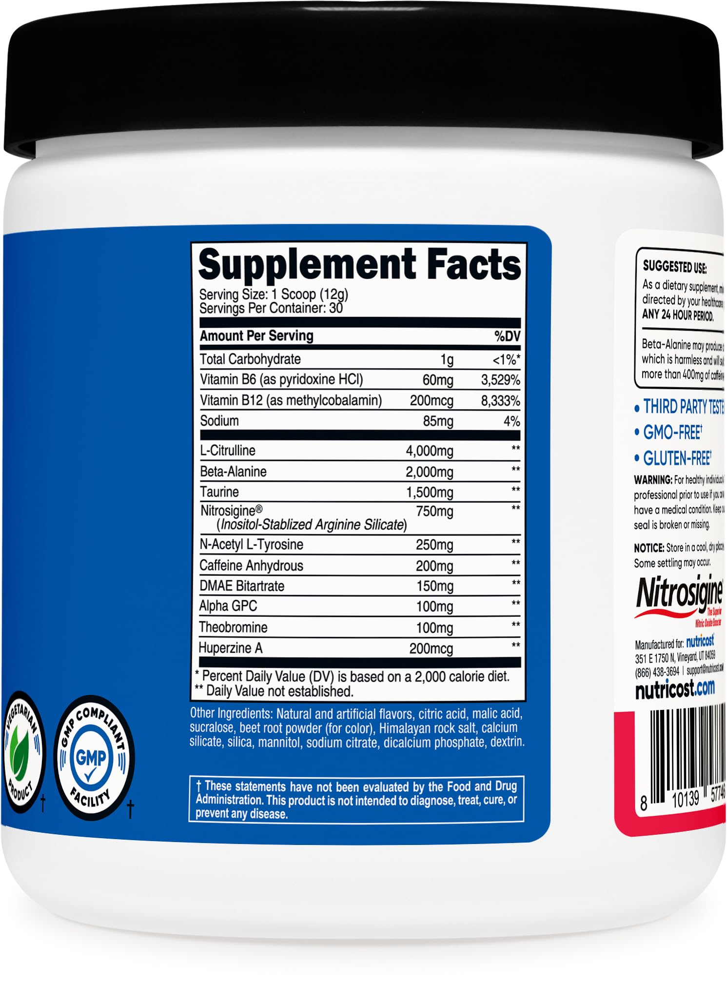 Nutricost Strawberry Margarita powder on tub promotes consistency before workouts.