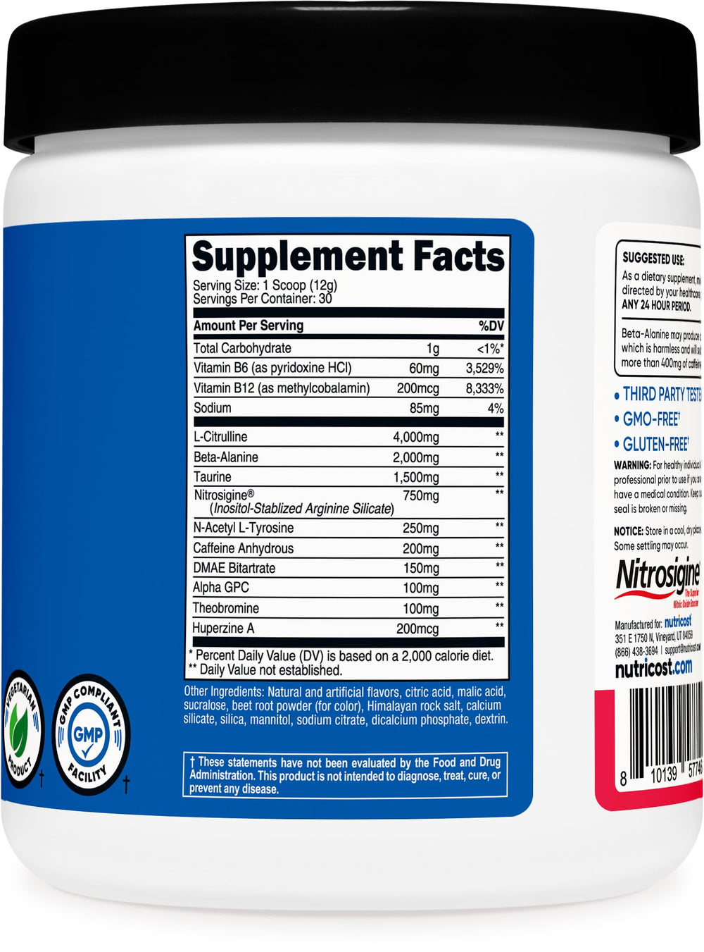 Nutricost Strawberry Margarita powder on tub promotes consistency before workouts.