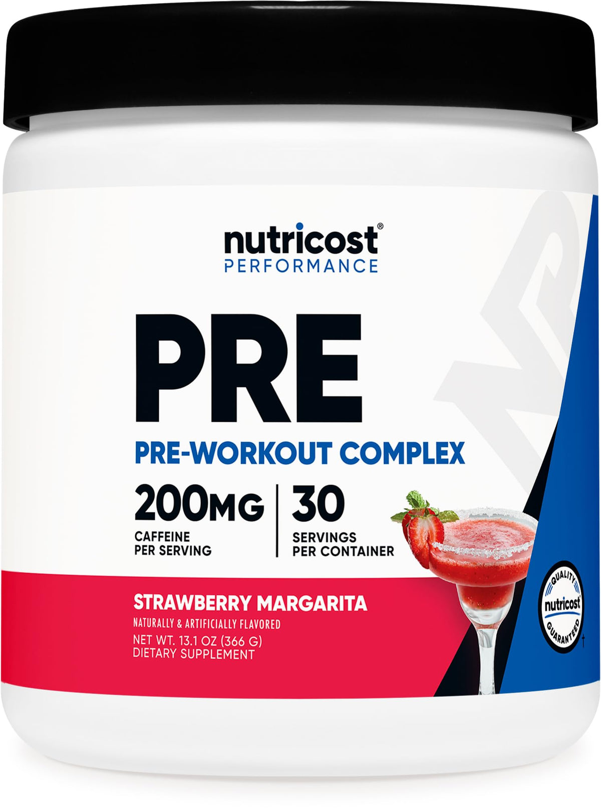 Nutricost Pre-Workout Strawberry Margarita tub boosts focus and energy before training.