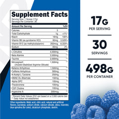 Nutricost Pre-X Xtreme blue raspberry scoop showing a 15 g serving