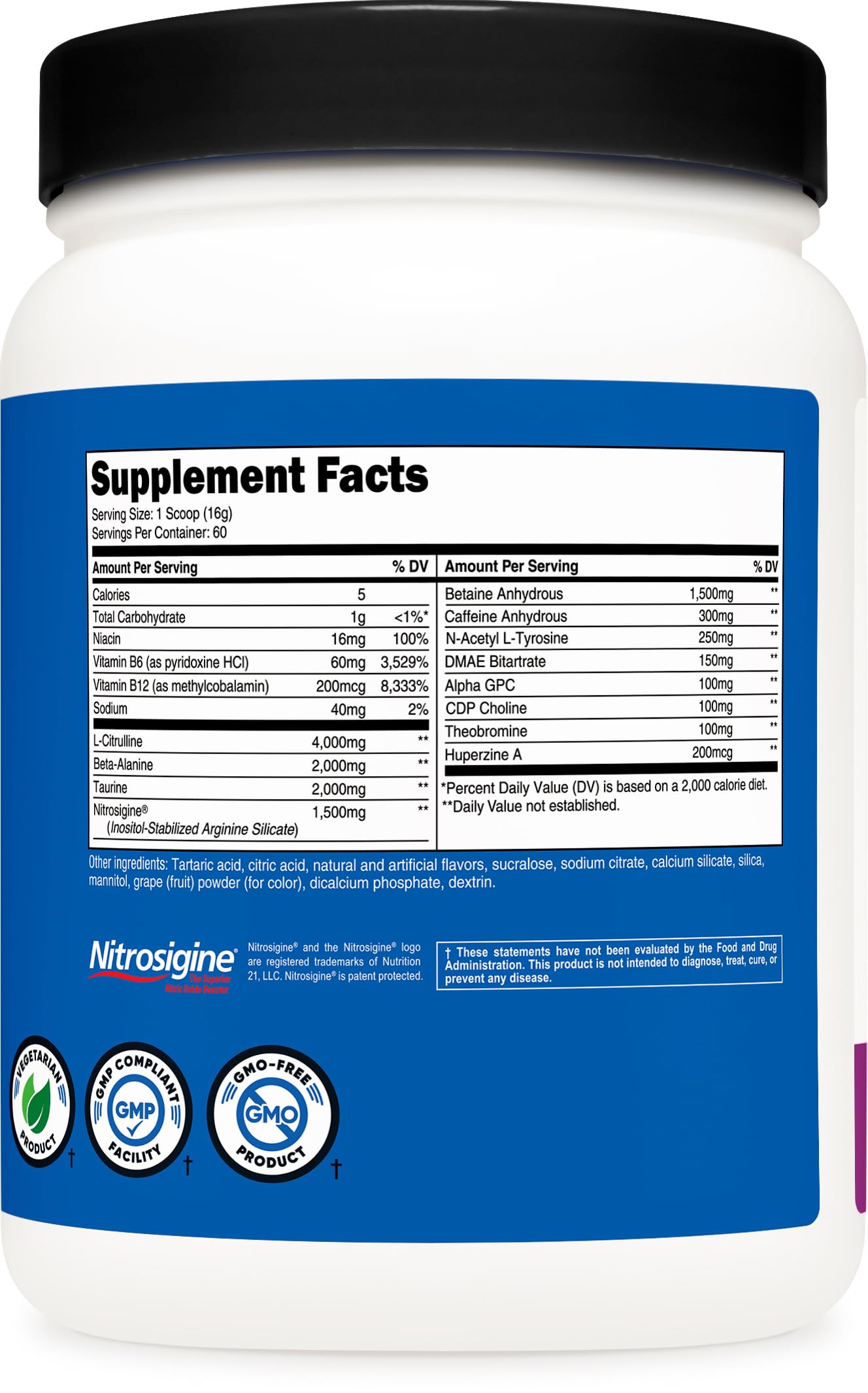 Nutricost Pre-X Xtreme bottle with label and nutrition facts