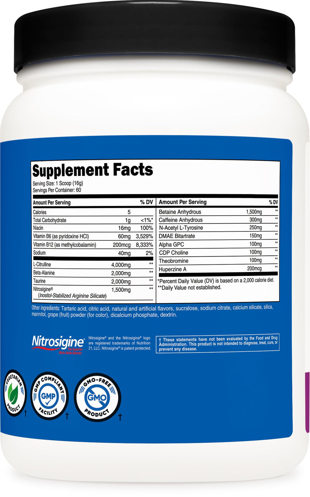 Nutricost Pre-X Xtreme bottle with label and nutrition facts