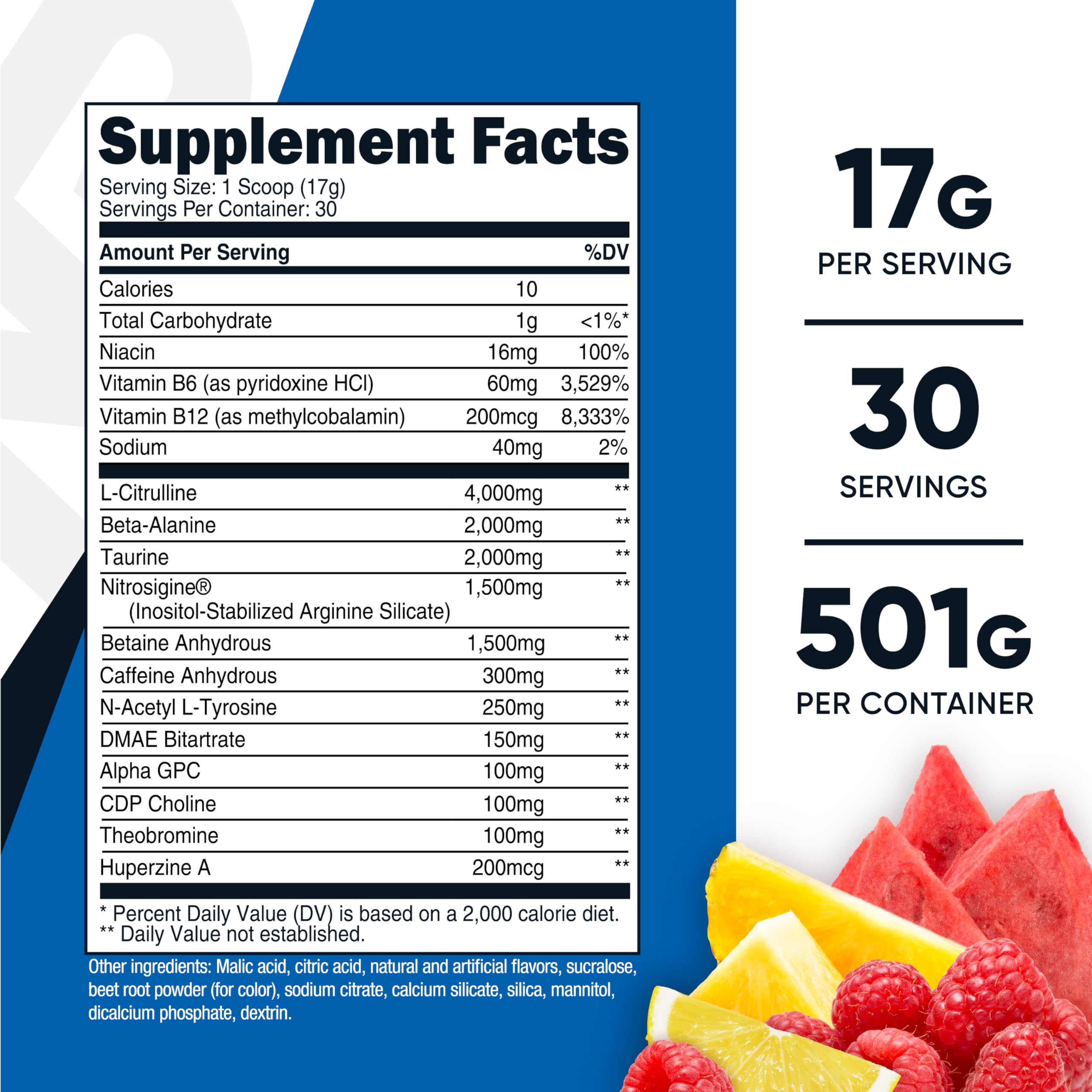 Nutricost Pre-X Xtreme bottle with label, fruit punch flavor for training.
