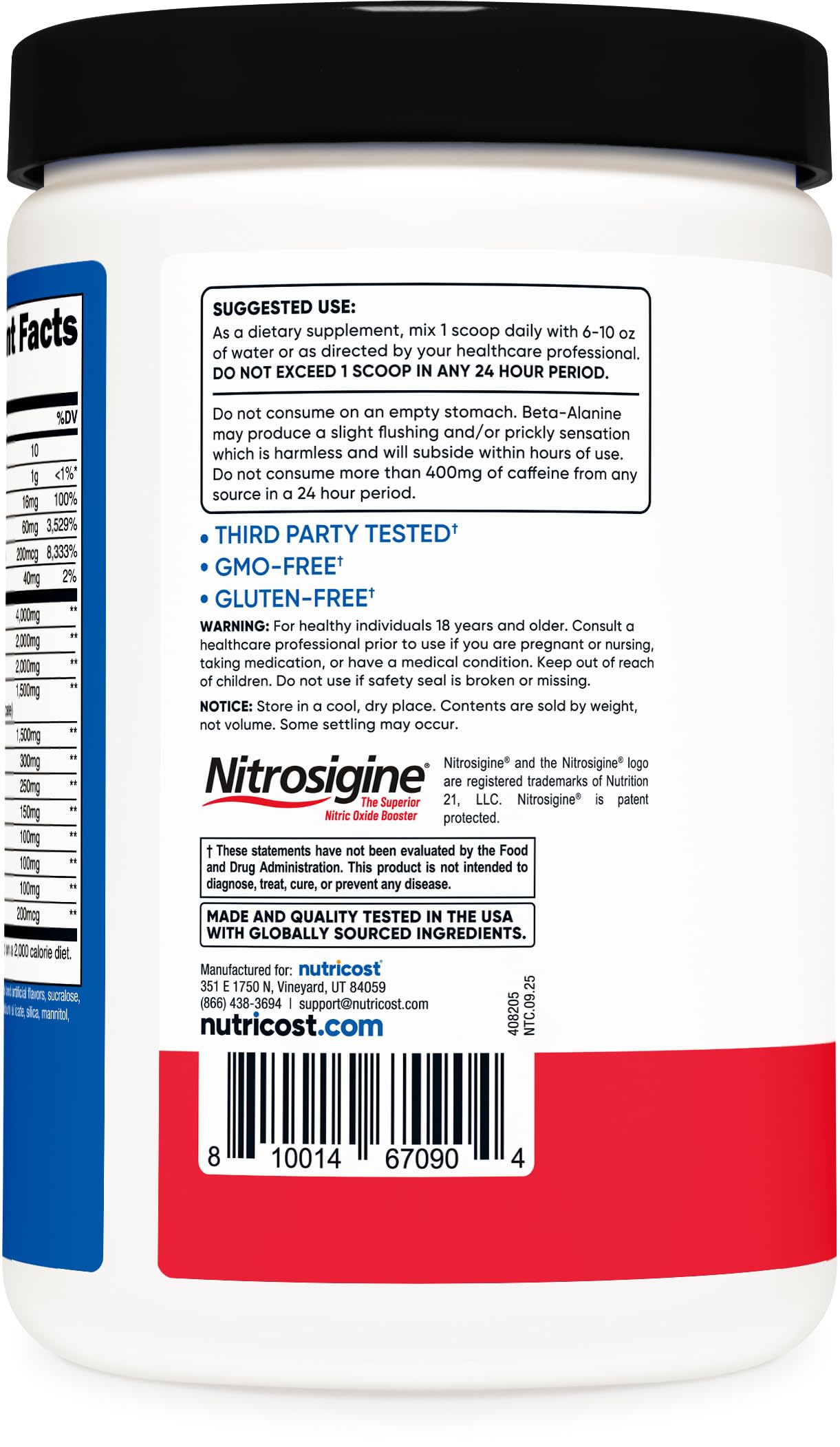 Ingredients panel on Nutricost Pre-X Xtreme showing L-Citrulline Malate and caffeine for energy.