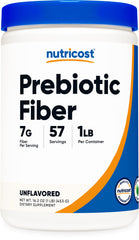 Nutricost Prebiotic Fiber unflavored powder jar for easy daily fiber incorporation.