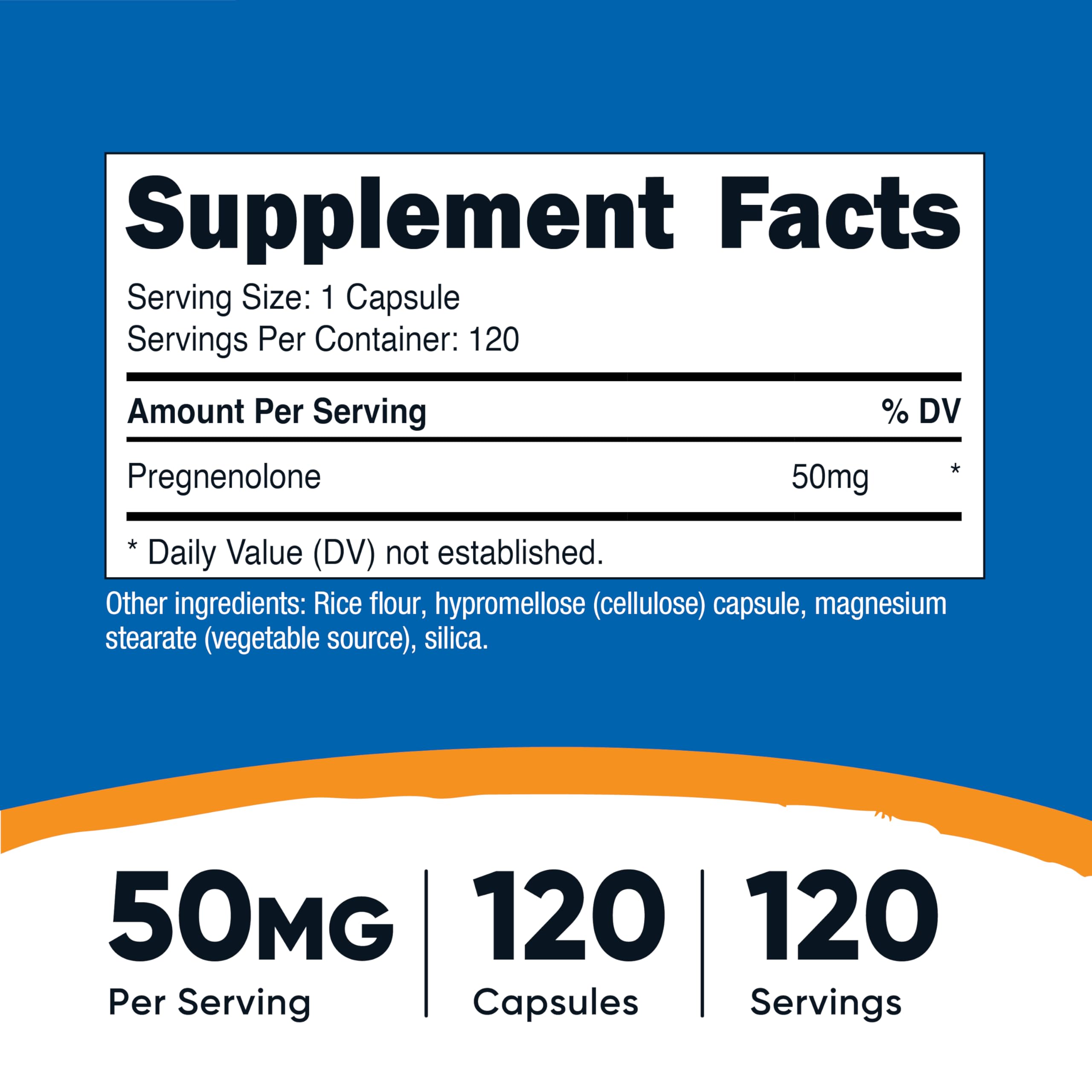 Close-up of Nutricost Pregnenolone capsules showing plant-based veggie shells.