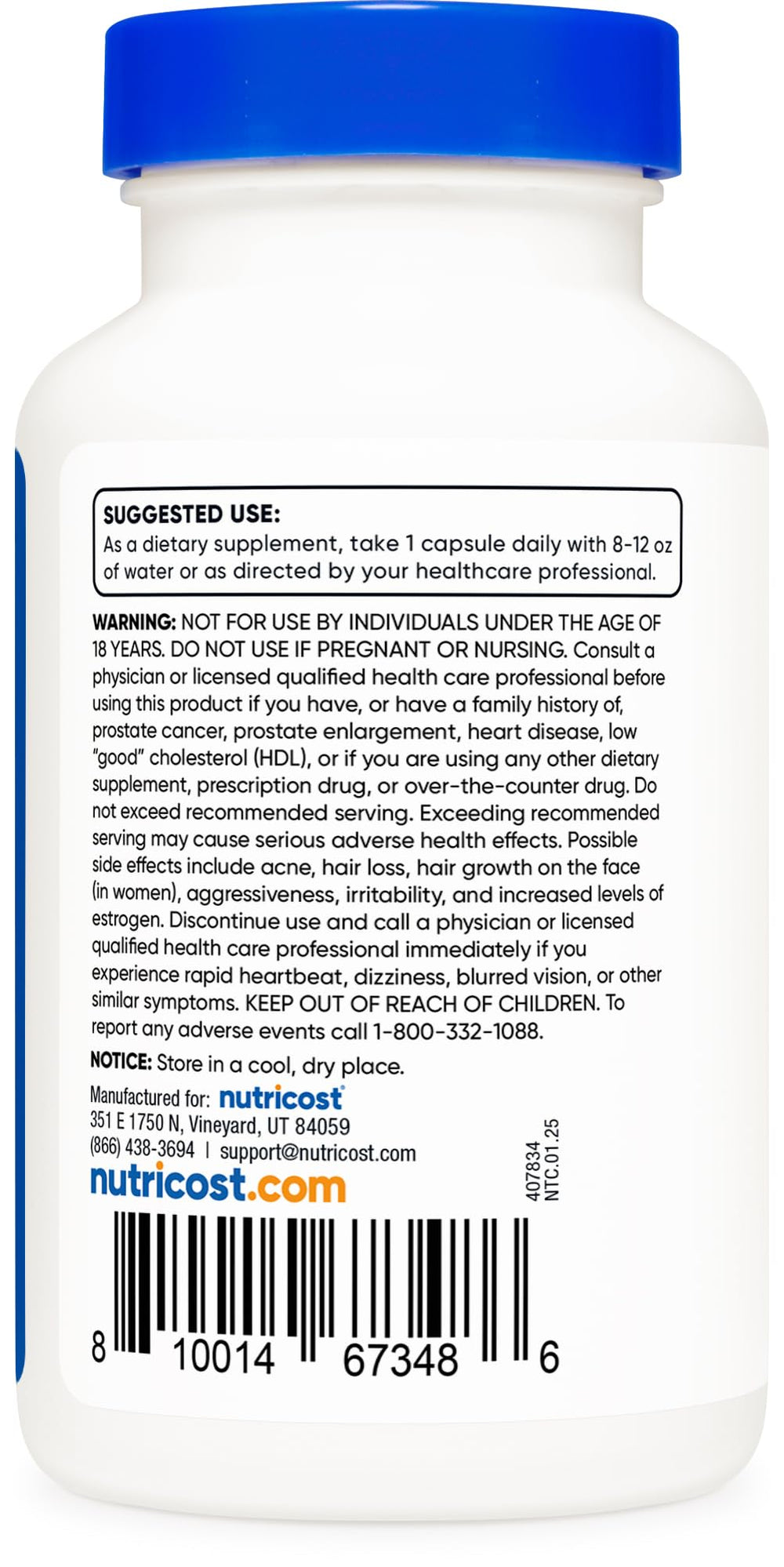 Nutricost Pregnenolone packaging featuring gluten-free and non-GMO indicators.