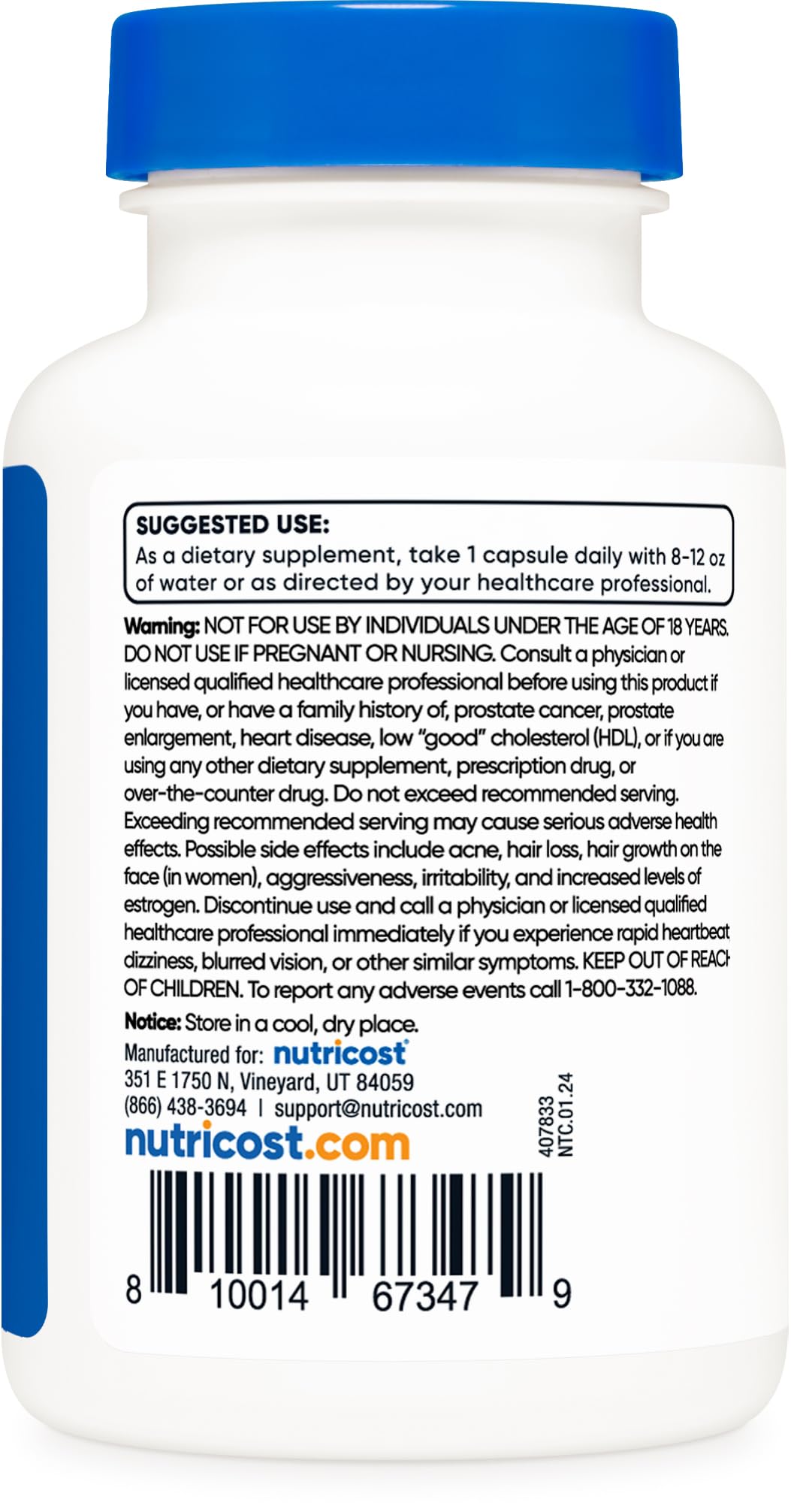 Nutricost label highlights gluten-free and non-GMO attributes.