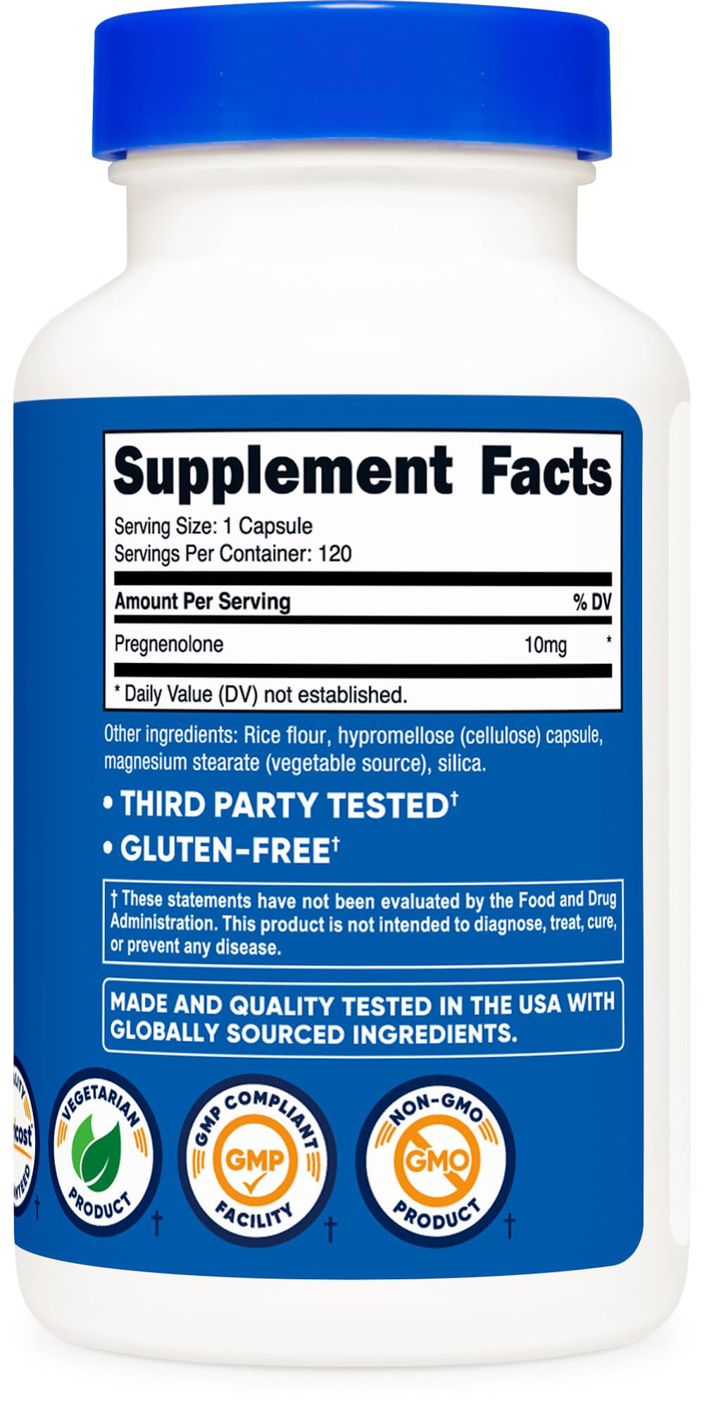 Nutricost Pregnenolone veggie capsules packaging, convenient bottle for on-the-go use