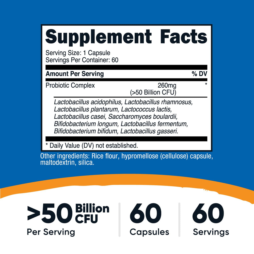 Nutricost Probiotic Complex 60-capsule pack for convenient daily dosing