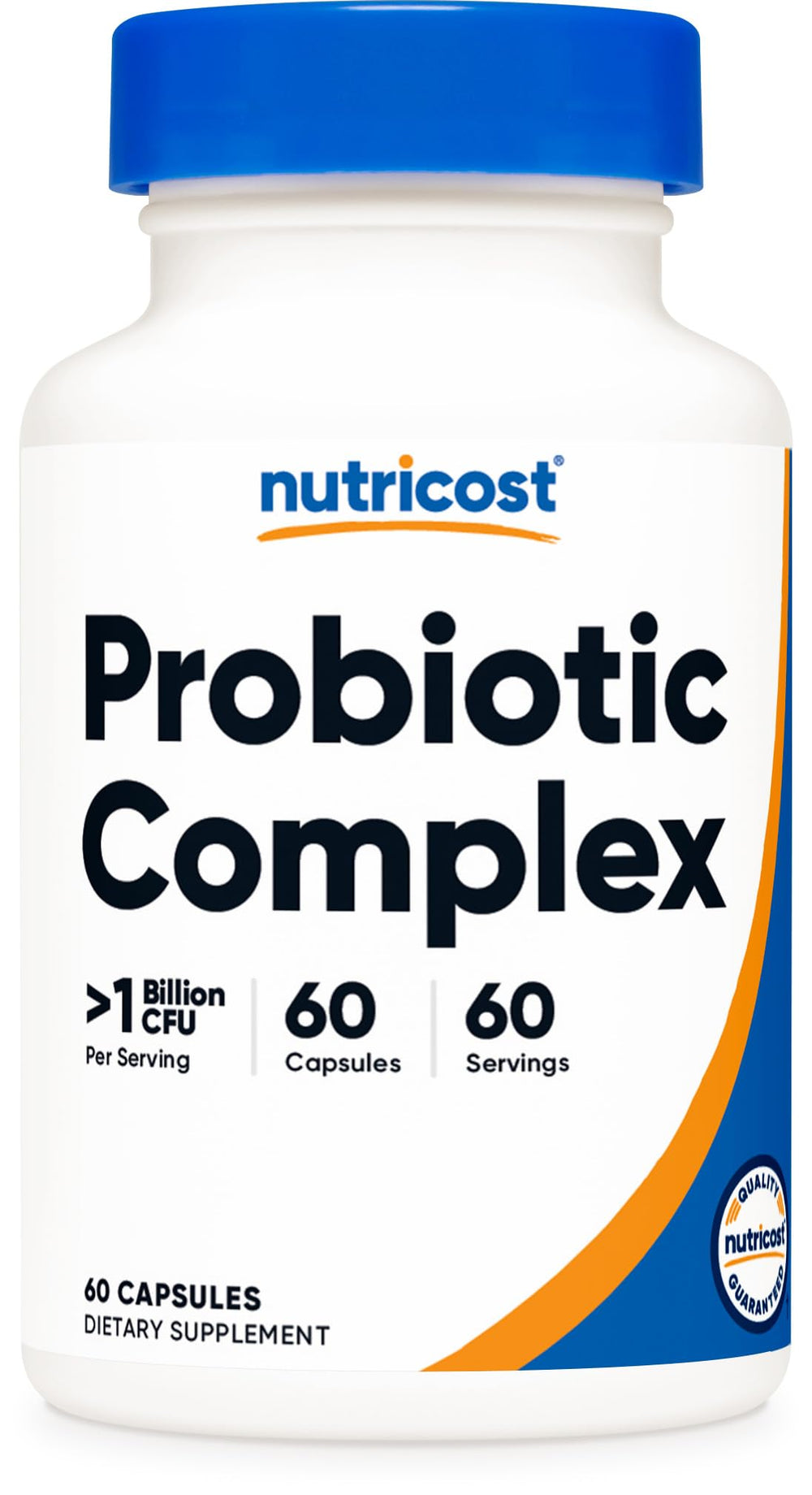 Nutricost Probiotic Complex bottle label with branding and dosage details.