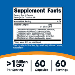 Close-up of Nutricost Probiotic Complex capsules for convenient daily use.