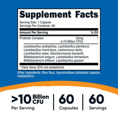 Nutricost Probiotic Complex easy-swallow capsules designed for convenient daily use.
