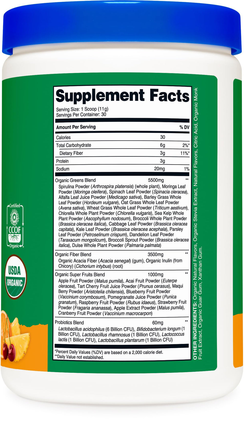 Nutricost probiotic and fiber blend ingredients highlighted on label.