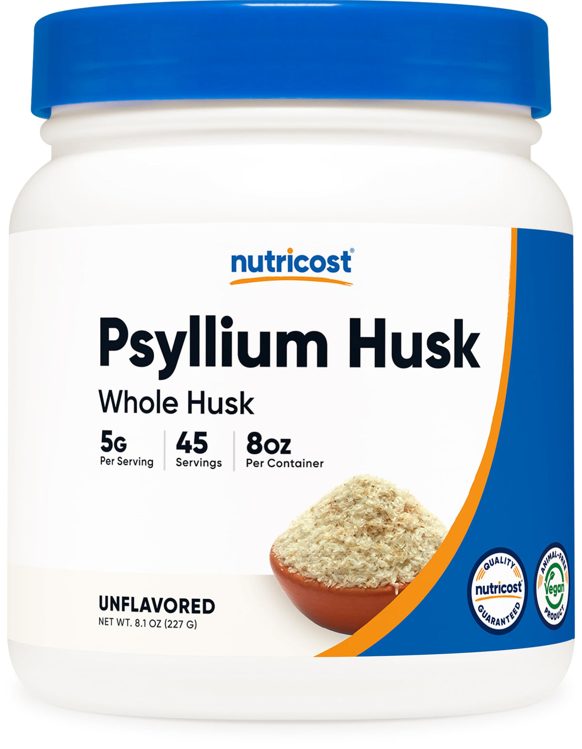 Nutricost Psyllium Whole Husk Flakes jar for gluten-free fiber addition