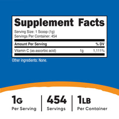 Nutricost ascorbic acid powder scoop – precise 1 gram serving for easy dosing.