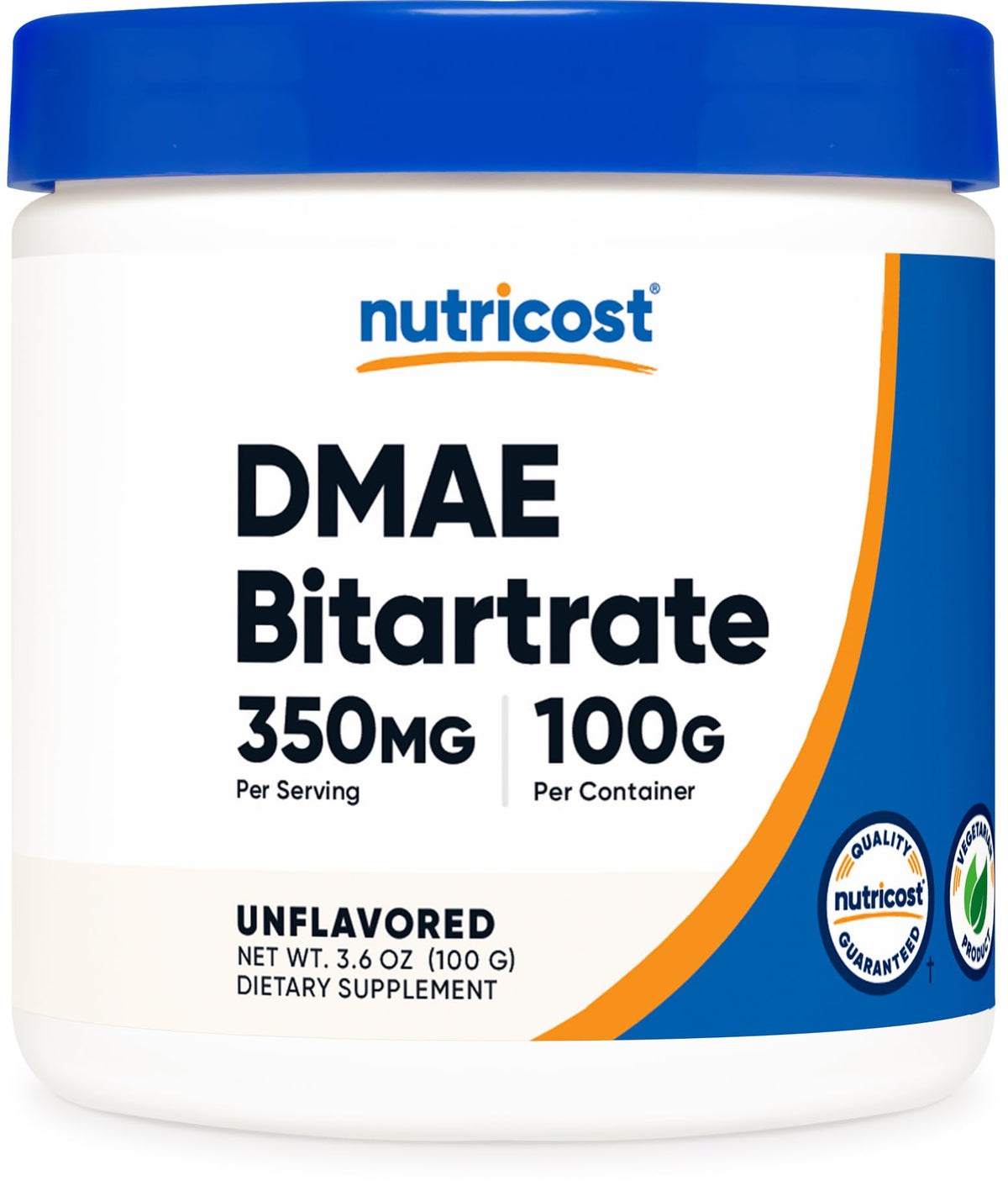 Nutricost Pure DMAE-Bitartrate powder 100g front view for daily use