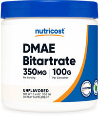 Nutricost Pure DMAE-Bitartrate powder 100g front view for daily use