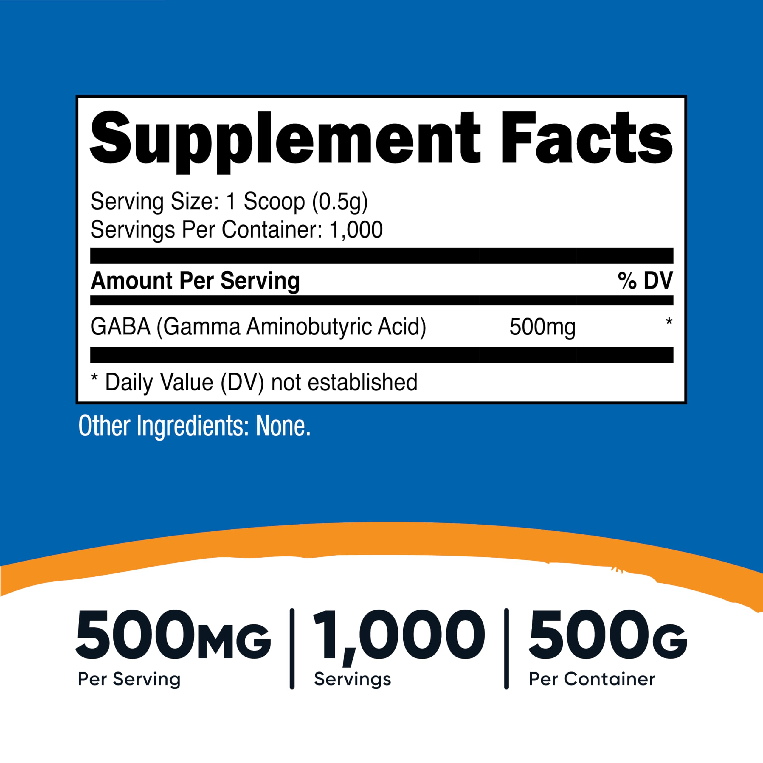 Nutricost Pure GABA 500G scoop in use shows precise 500 mg serving