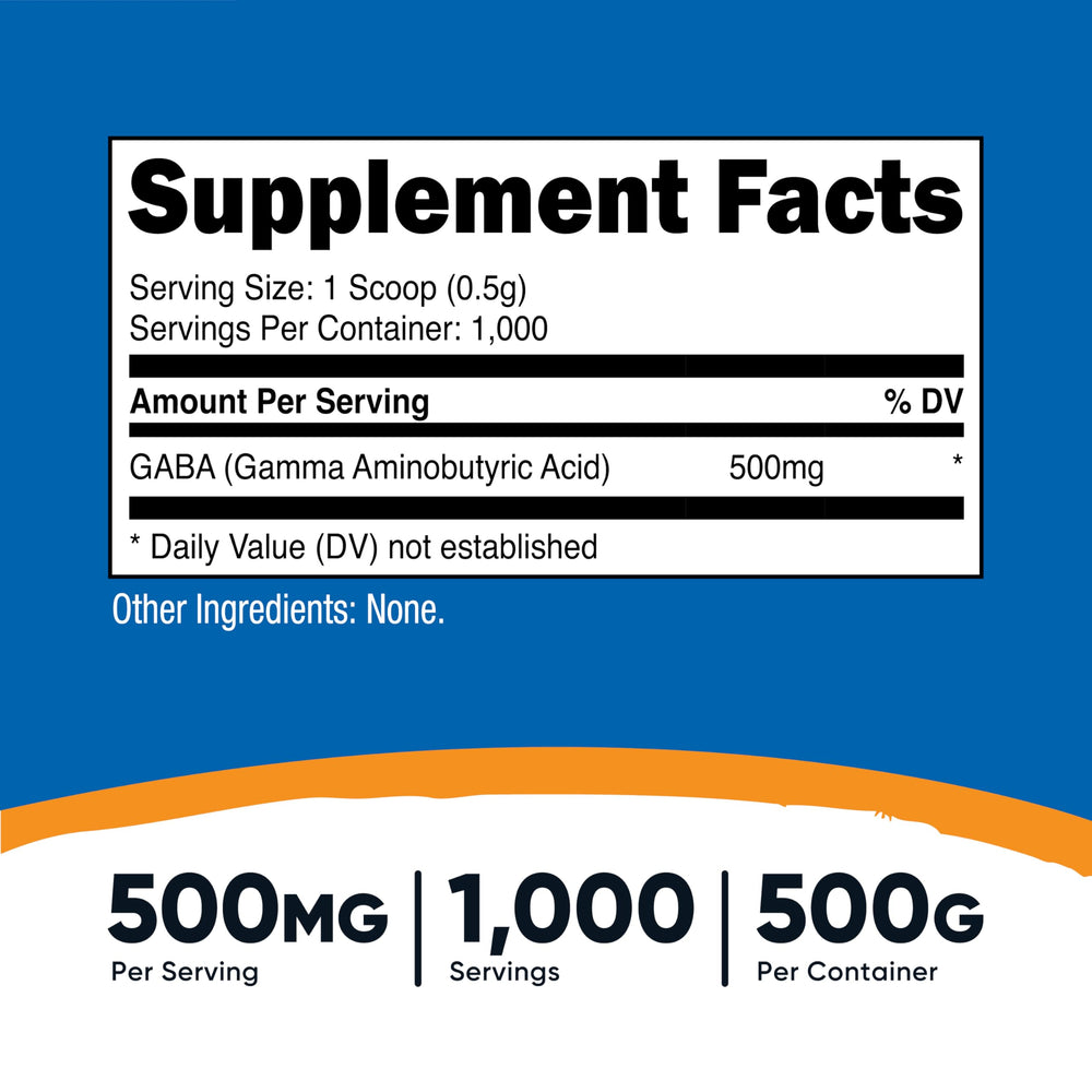 Nutricost Pure GABA 500G scoop in use shows precise 500 mg serving