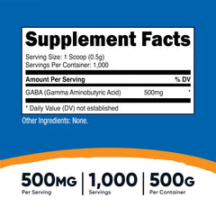 Nutricost Pure GABA 500G scoop in use shows precise 500 mg serving