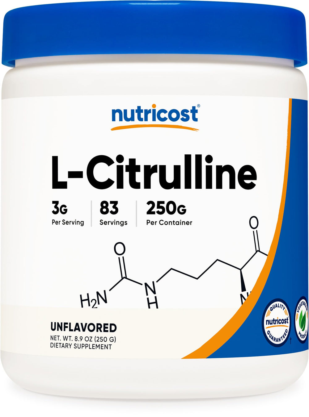 Nutricost Pure L-Citrulline base bottle with clear label for daily use