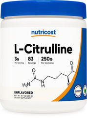 Nutricost Pure L-Citrulline base bottle with clear label for daily use