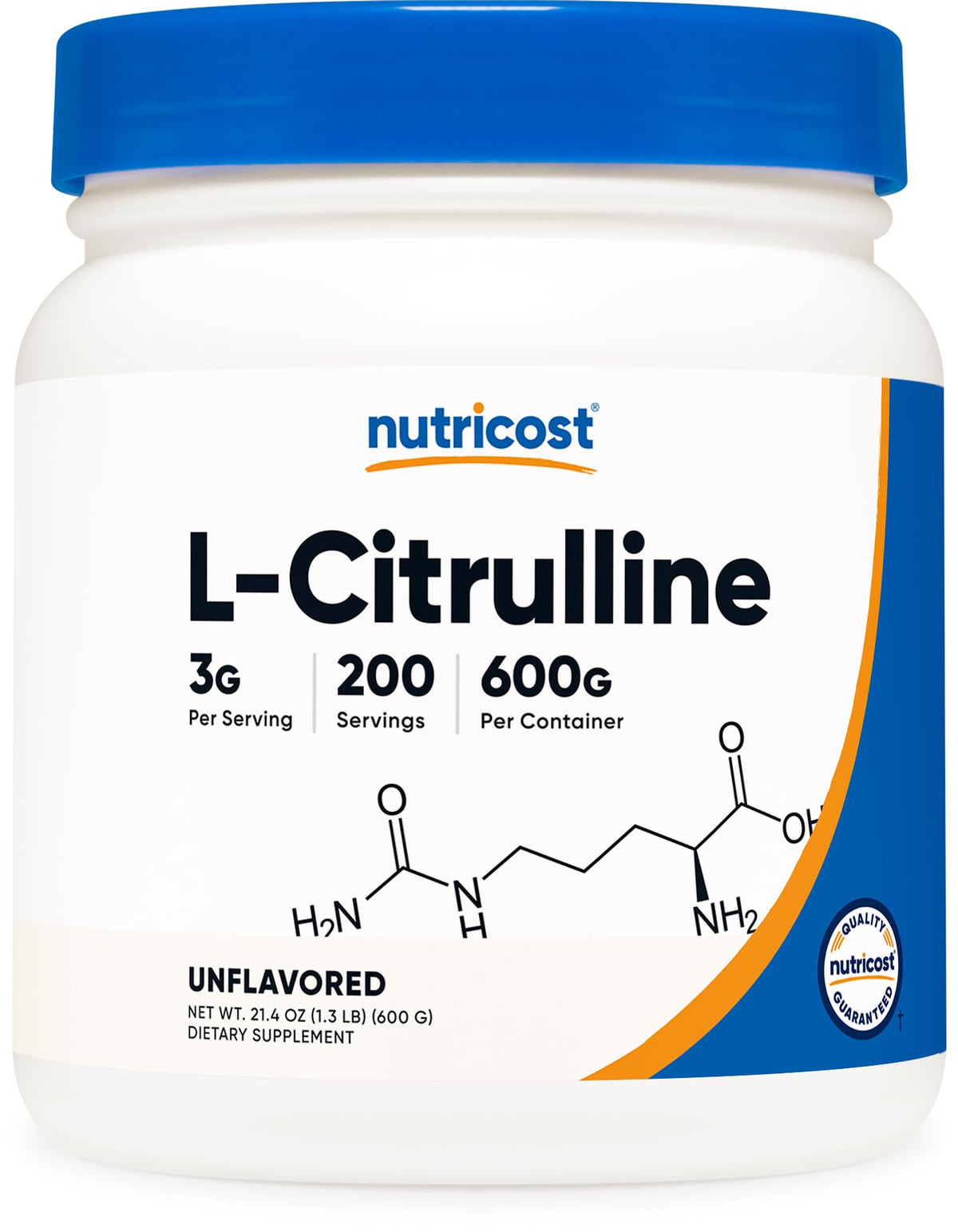 Nutricost Pure L-Citrulline base powder bottle for clean daily supplementation