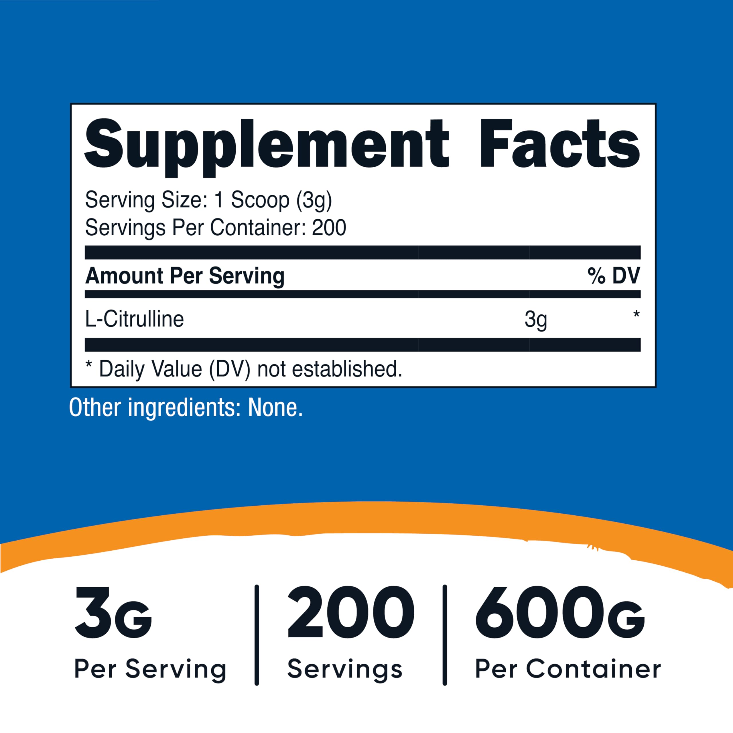 Nutricost L-Citrulline base scoop showing convenient 3 g serving size