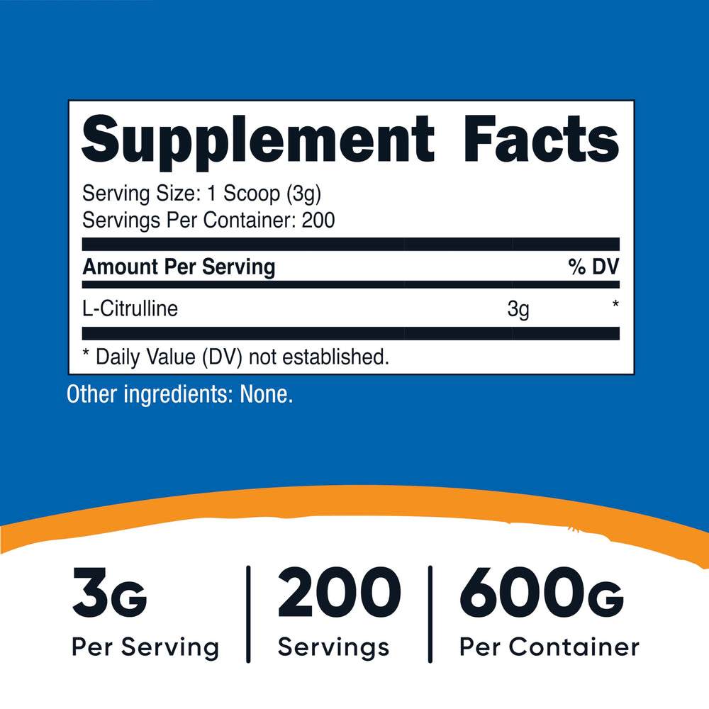 Nutricost L-Citrulline base scoop showing convenient 3 g serving size