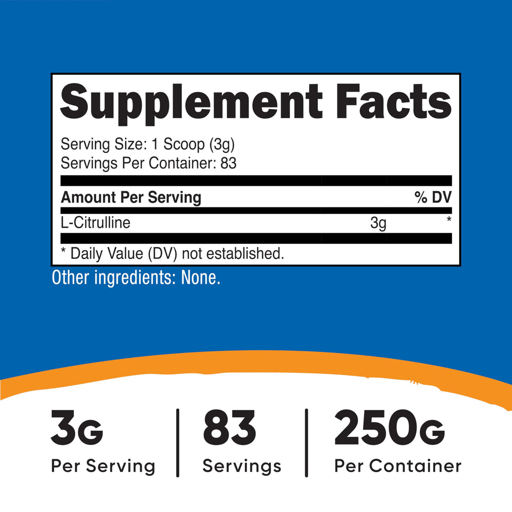 Nutricost Pure L-Citrulline base scoop beside container for precise dosing