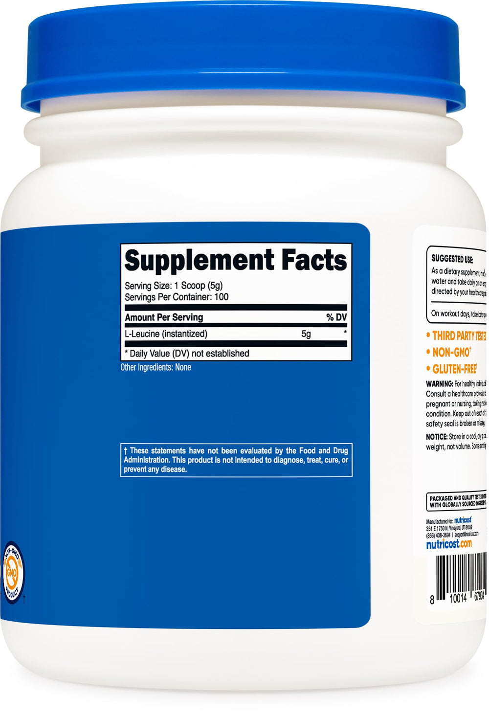 Nutricost Pure L-Leucine powder stirred into a protein shake