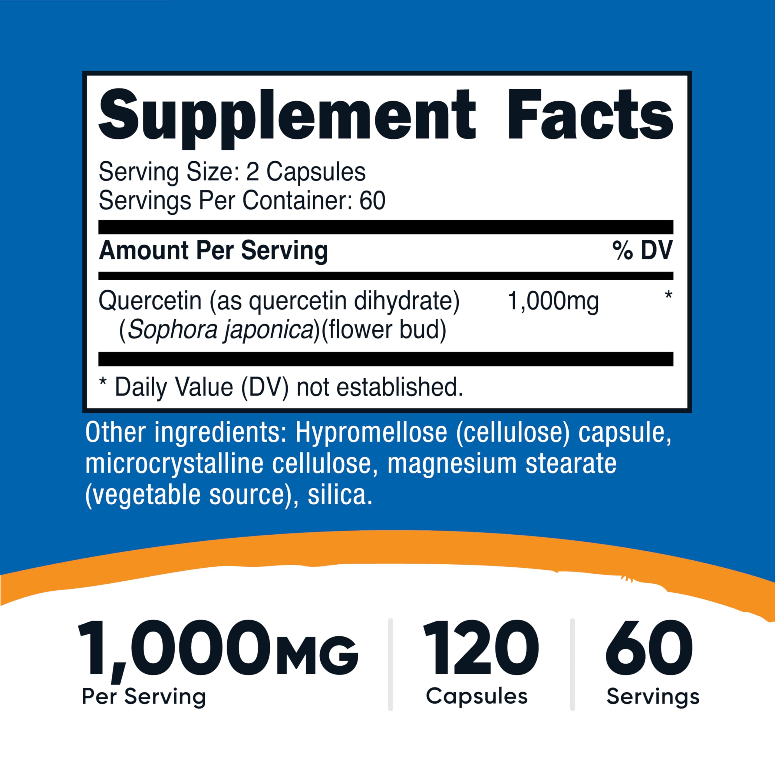 Nutricost Quercetin capsules close-up showing vegetarian capsules for easy swallowing.