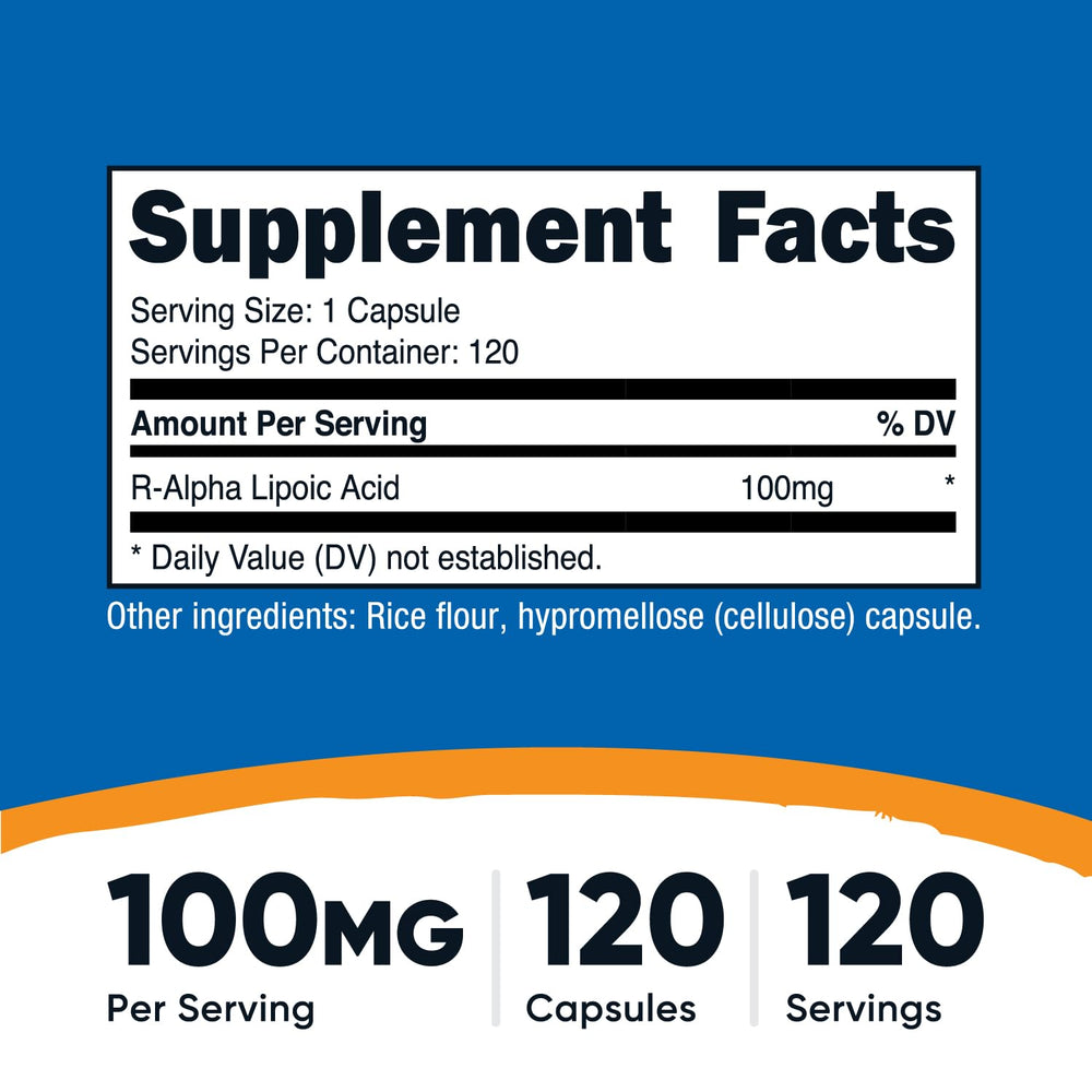 Close-up of Nutricost R-ALA veggie capsules for clean, plant-based supplementation.