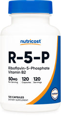 Nutricost R-5-P bottle with capsules for daily vegan vitamin B2 support.