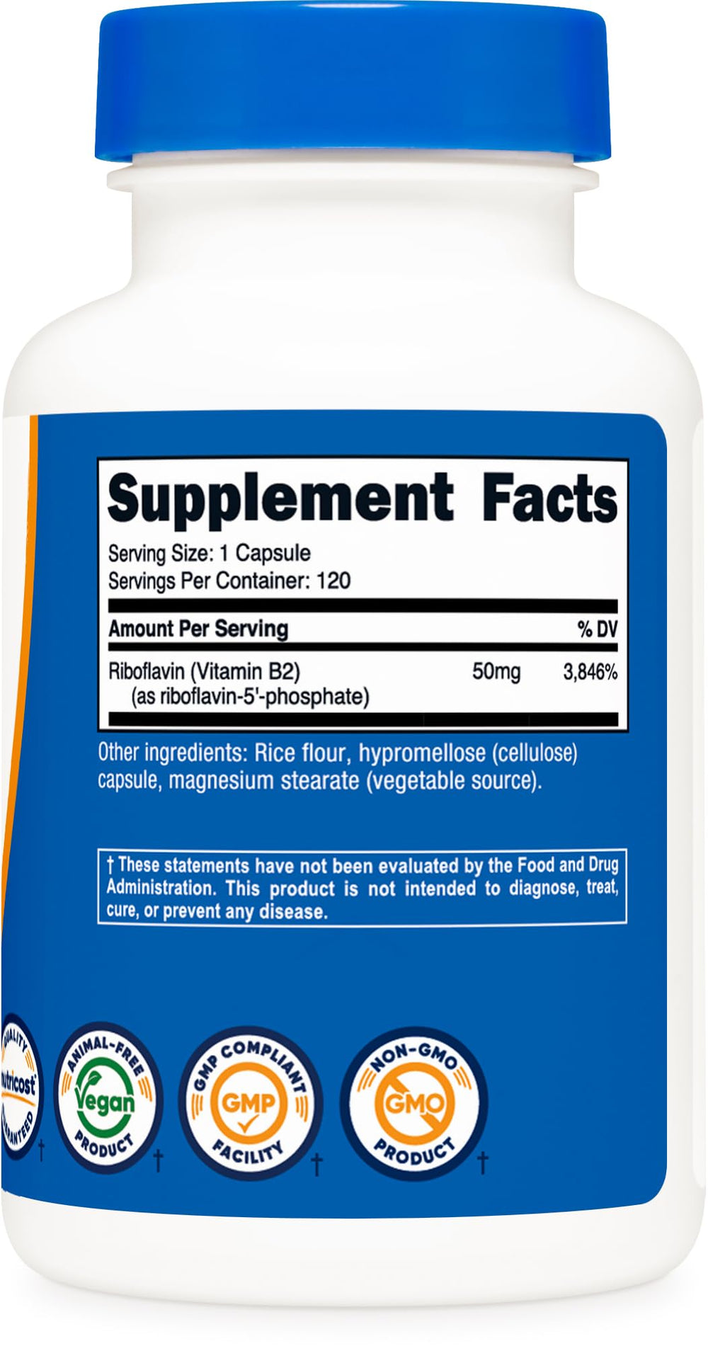 Nutricost R-5-P vegan GMO-free icons indicate a clean label choice.