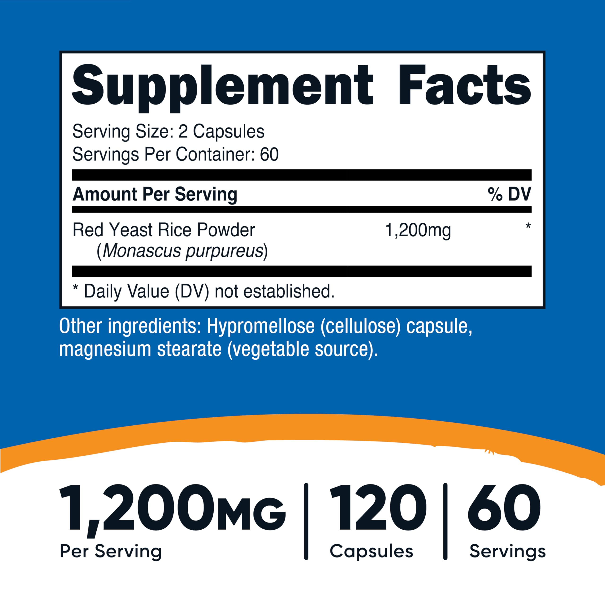 Nutricost Red Yeast Rice capsules close-up showing easy-to-swallow veggie capsules