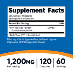 Nutricost Red Yeast Rice capsules close-up showing easy-to-swallow veggie capsules