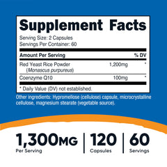 Close-up of Nutricost Red Yeast Rice CoQ10 capsules, easy to swallow.